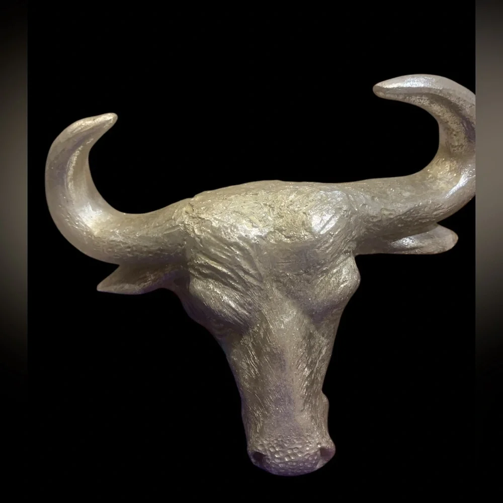 Buffalo Head Detailed Wall Hook Coat Hat Key Hanger In Brushed Silver Finish